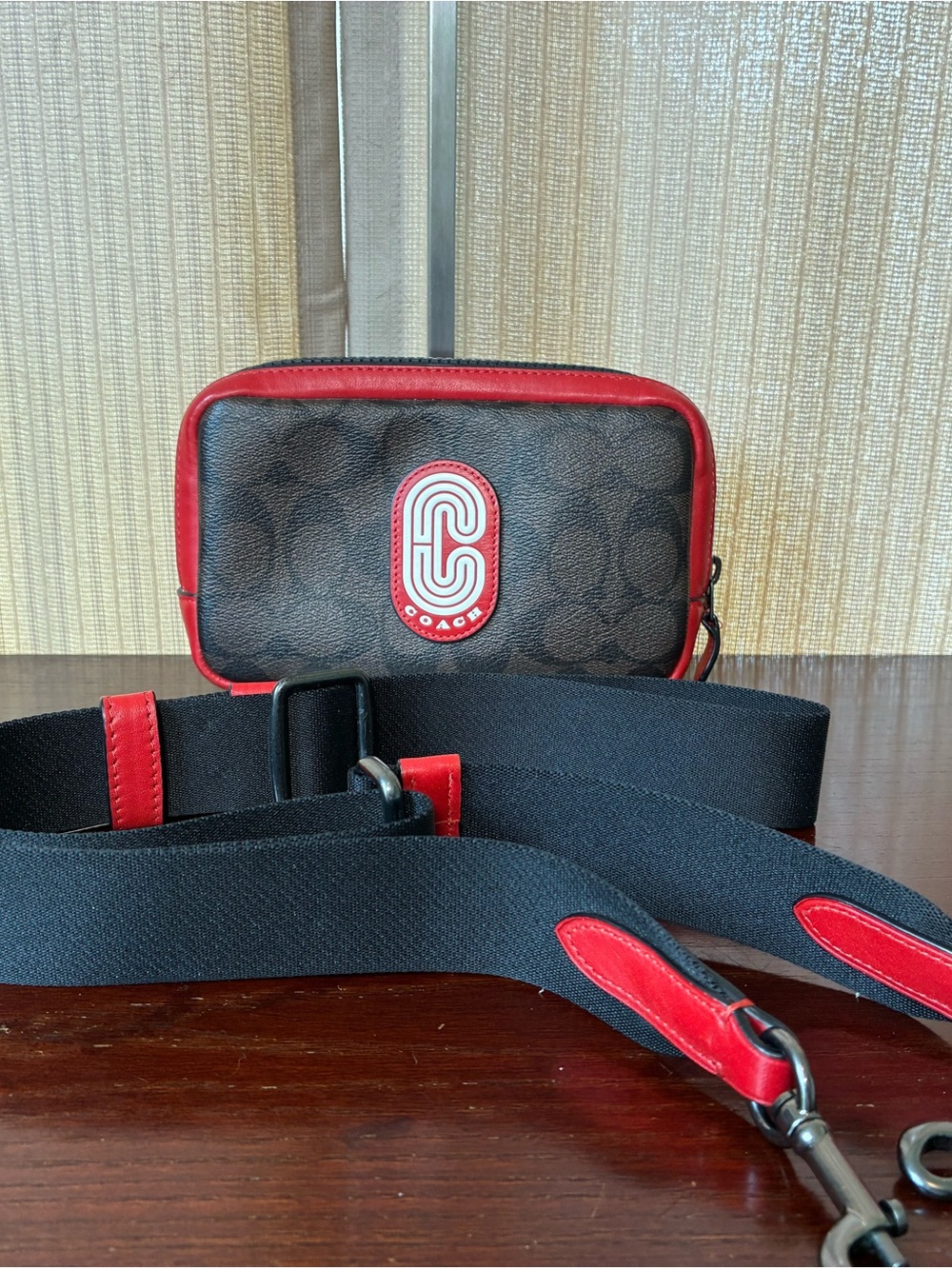 Coach Signature Canvas Crossbody with Red Trim